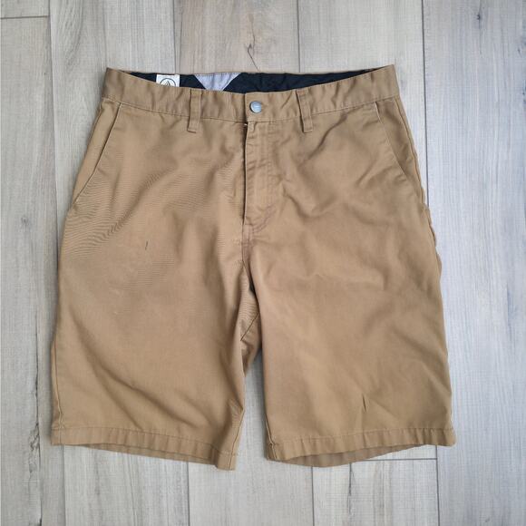 Volcom Frickin Mordern Stretch Khaki Brown Chino Shorts Men Sz 33 - Picture 1 of 10